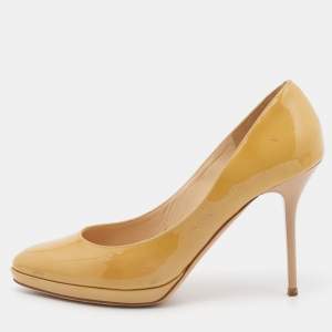 Pre Owned Jimmy Choo Yellow Patent Leather Pumps Size 37.5