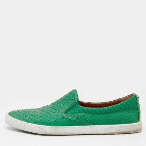 Pre Owned Jimmy Choo Green Python Slip On Sneakers Size 38.5