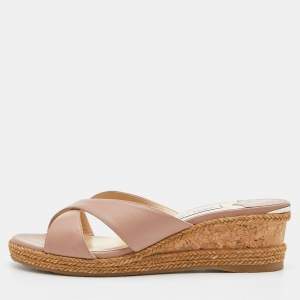 Pre Owned Jimmy Choo Pink Leather Almer Espadrille Wedge Sandals Size 39