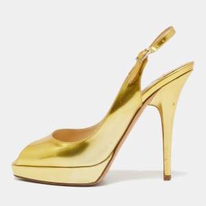 Pre Owned Jimmy Choo Gold Leather Nova Slingback Pumps Size 38