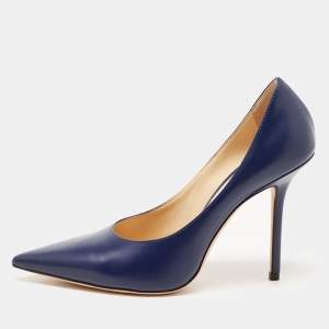 Pre Owned Jimmy Choo Navy Blue Leather Romy Pumps Size 38
