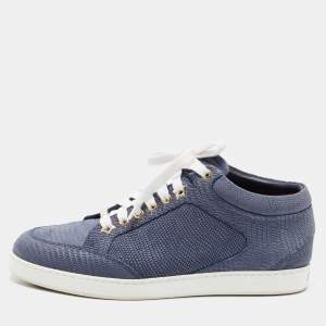 Pre Owned Jimmy Choo Light Blue Textured Leather Miami Low Top Sneakers Size 37