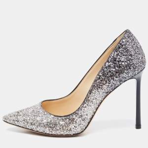 Pre Owned Jimmy Choo Silver Glitter Romy Pointed Toe Pumps Size 35