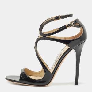 Pre Owned Jimmy Choo Black Patent Leather Lang Sandals Size 37.5