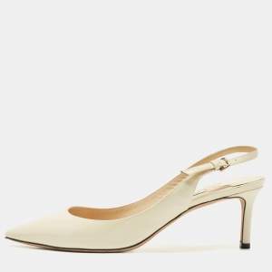 Pre Owned Jimmy Choo Cream Patent Leather Erin Slingback Pumps Size 39.5
