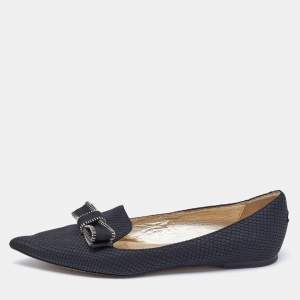 Pre Owned Jimmy Choo Black Snakeskin Embossed Leather Bow Ballet Flats Size 38