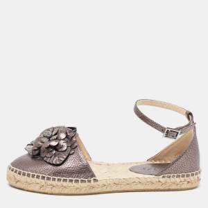 Pre Owned Jimmy Choo Metallic Bronze Leather Ankle Strap Espadrilles Size 38.5