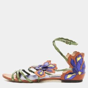 Pre Owned Jimmy Choo Multicolor Leather Strappy Flats Size 39
