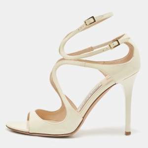 Pre Owned Jimmy Choo Cream Patent Leather Lang  Ankle Sandals Size 38