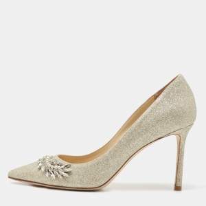 Jimmy Choo Gold Glitter Romy Pointed Toe Pumps Size 38