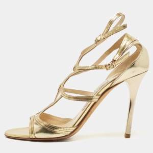 Jimmy Choo Gold Leather Lance Ankle Strap Sandals Size 38.5