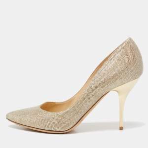Pre Owned Jimmy Choo Gold Glitter Fabric Romy Pointed Toe Pumps Size 41