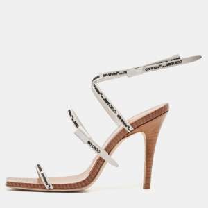 Pre Owned صندل جيمي تشو x أوف وايت جين جلد ومطاط أبيض مقاس 36