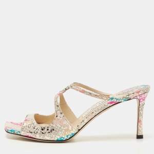 Pre Owned Jimmy Choo Multicolor Python Embossed Leather Slide Sandals Size 37.5