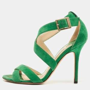 Jimmy Choo Green Suede Ankle Strap Sandals Size 36