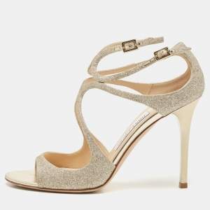 Pre Owned Jimmy Choo Silver Glitter and Leather Lang  Sandals Size 39.5