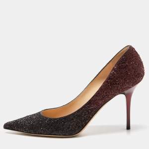 Pre Owned Jimmy Choo Burgundy/Black Glitter Romy Pumps Size 39