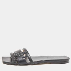 Pre Owned Jimmy Choo Black Leather Laran Flat Slides Size 38