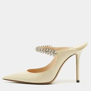 Pre Owned Jimmy Choo Cream Patent Leather Bing Mules Size 39