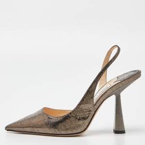 Pre Owned Jimmy Choo Gold Glitter Suede Fetto Pumps Size 37