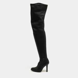 Pre Owned Jimmy Choo For H&M Black Leather Thigh High Boots Size 37