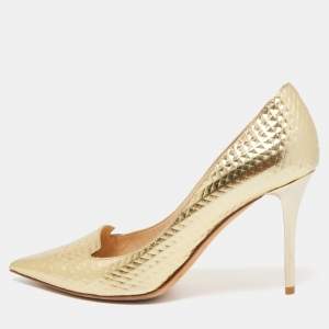 Pre Owned Jimmy Choo Gold Textured Leather Pointed Toe Pumps Size 37