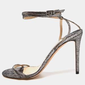 Pre Owned Jimmy Choo Metallic Suede Strappy Slingback Sandals Size 40.5