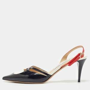 Pre Owned Jimmy Choo Tri Color Patent Leather Pointed Toe Slingback Sandals 40