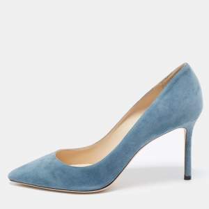 Pre Owned Jimmy Choo Light Blue Suede Romy Pointed Toe Pumps Size 40