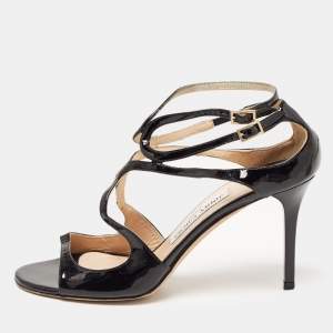 Pre Owned Jimmy Choo Black Patent Leather Lang  Sandals Size 38.5