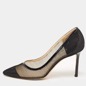 Pre Owned Jimmy Choo Black Mesh and Patent Romy Pumps Size 39