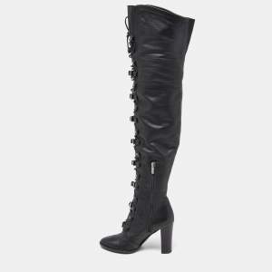 Pre Owned Jimmy Choo Black Leather Lace Up Maloy Boots Size 36