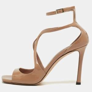 Pre Owned Jimmy Choo Beige Patent Leather Azia 95 Ankle Strap Sandals Size 36