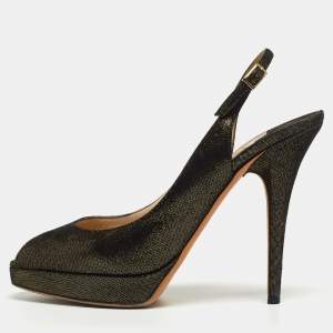 Pre Owned Jimmy Choo Metallic Laminated Suede Clue Slingback Pumps Size 38