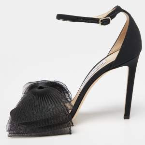 Jimmy Choo Black Fabric and Mesh Aveline Ankle-Strap Sandals Size 39