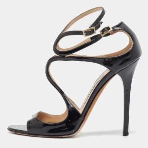 Jimmy Choo Black Patent Lance  Strappy Sandals Size 37.5