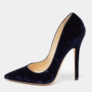 Pre Owned Jimmy Choo Navy Blue Velvet Romy Pumps Size 37