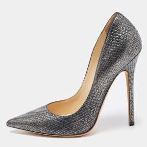Pre Owned Jimmy Choo Metallic Silver Python Embossed Romy Pumps Size 37