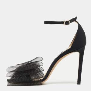 Jimmy Choo Black Fabric and Mesh Aveline Ankle Strap Sandals Size 38.5 