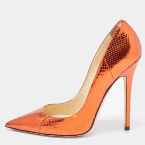 Pre Owned Jimmy Choo Metallic Brown Python Embossed Romy Pointed Toe Pumps Size 39
