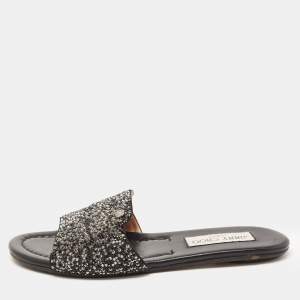 مملوكة مسبقًا Jimmy Choo Black Glitter Nanda Flat Slides Size 36