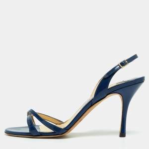 Jimmy Choo Blue Patent Leather India Slingback Sandals Size 39.5