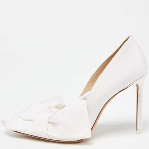 Pre Owned Jimmy Choo White Canvas Oversized Bow Pumps Size 36