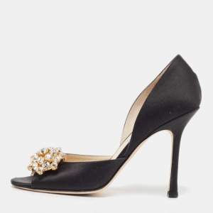 Pre Owned Jimmy Choo Black Satin Tremble Pumps Size 38.5