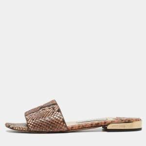 Pre Owned Jimmy Choo Brown Python Slide Flats Size 38.5