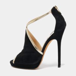 Jimmy Choo Black Suede and Leather Fey  Ankle Strap Sandals Size 36