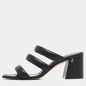 Pre Owned Jimmy Choo Black Leather Auna Slide Sandals Size 38.5