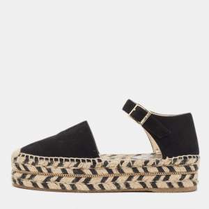 Pre Owned Jimmy Choo Black Suede Mary Jane Espadrilles Size 38