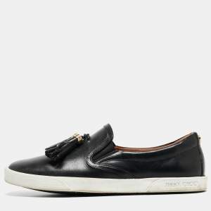 Jimmy Choo Black Leather  Fringes Tassels Loafers Size 37