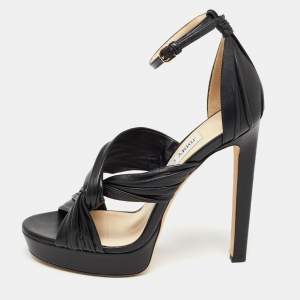 Pre Owned Jimmy Choo Black Leather Abril Platform Sandals Size 38